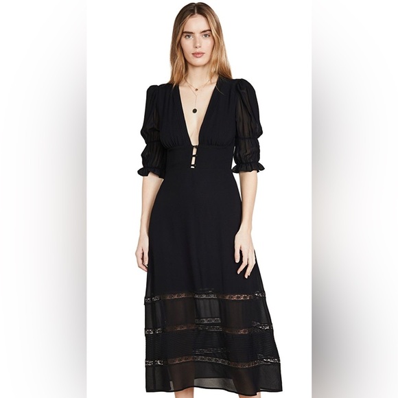 REFORMATION Ginny Elegant Black Midi Dress - Picture 2 of 7
